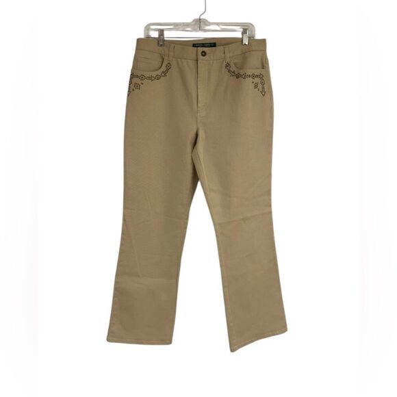 Ralph Lauren Denim - Lauren Jeans Co Ralph Lauren Womens 12 Beige Studded Detail Wide Leg Bootcut